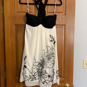 Black and white real silk formal cocktail dress.